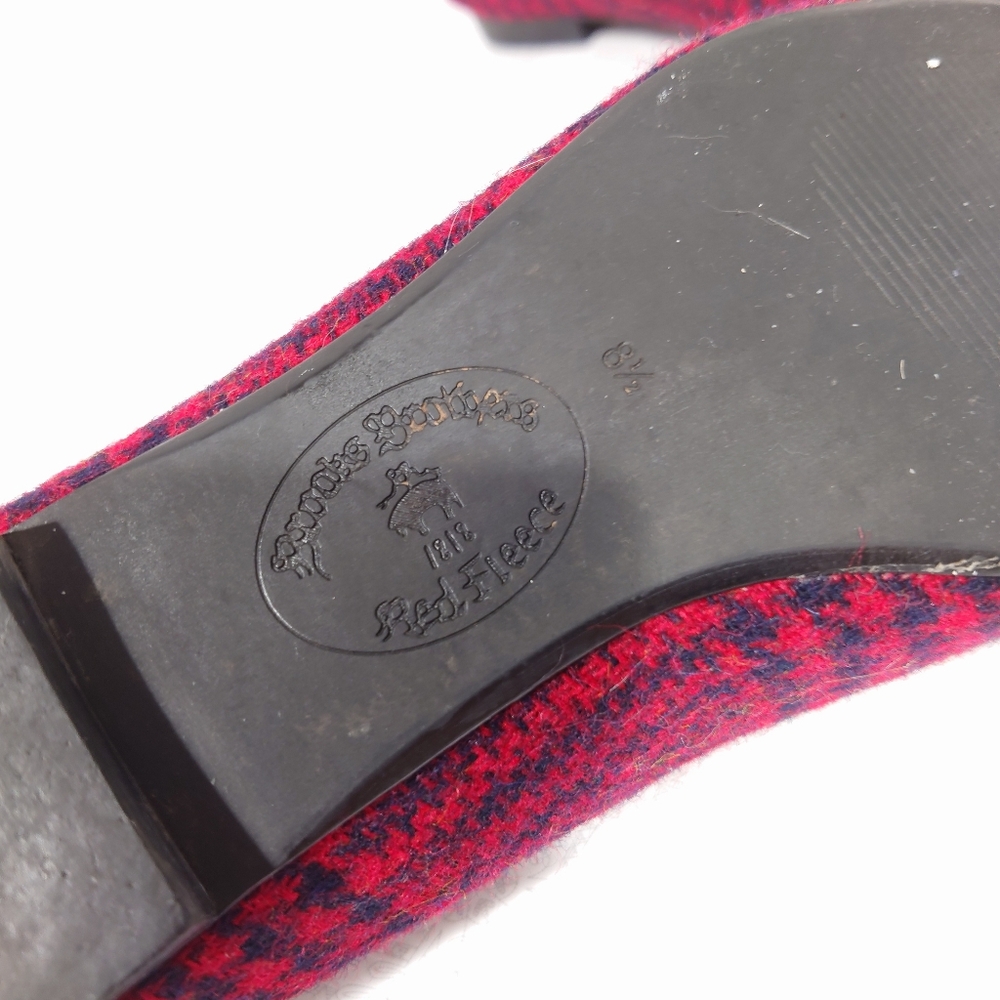 Brooks Brothers Red Fleece Houndstooth Flats 8.5 Red Navy Tweed Bow Pointed Toe - Picture 5 of 7